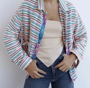 BNWT ZARA Textured Weave Leslie Over-Shirt Jacket Multicolor Stripes Oversized S - Picture 1 of 10