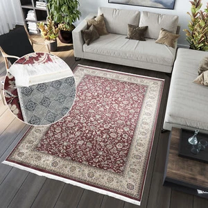 Alfombra clásica motivo floral pelo corto lavable antideslizante flecos salón - Imagen 1 de 13
