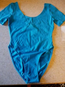 turquoise half short sleeve cotton blend STRETCH leotard NEW w/ tags BODY Suit - Picture 1 of 6