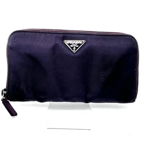 PRADA lange Geldbörse Portemonnaie schwarz Nylon Leder rund Reißverschluss echt #315 - Bild 1 von 12