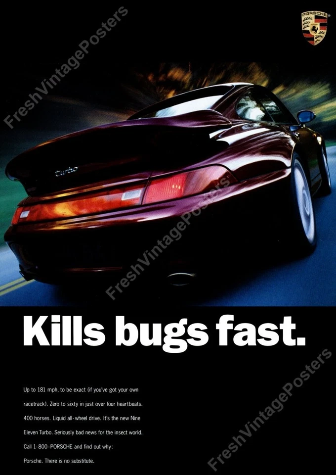 1996 Porsche 911 Turbo Kills Bugs Fast 993 car photo 18 x 24 NEW POSTER - Image 1 of 1