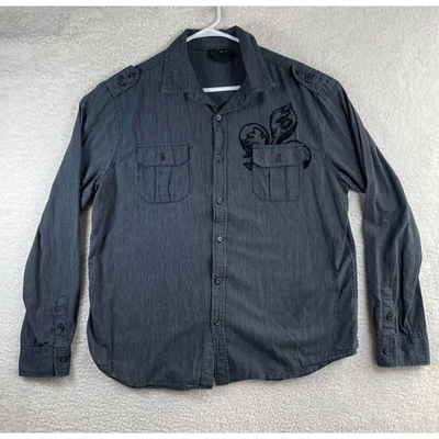 Camisa MMA Elite Para Hombres XL Negra Manga Larga Botón Terciopelo Acento Rayas Foto 1 de 4