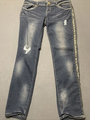 Perna de leopardo jeans feminina Almost Famous-Always Fabulous desgastada tamanho 13 - Imagem 1 de 4