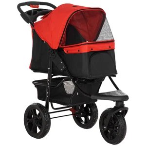 3-Wheel Pet Stroller with Adjustable Canopy & Storage - Red PawHut - Picture 1 of 9