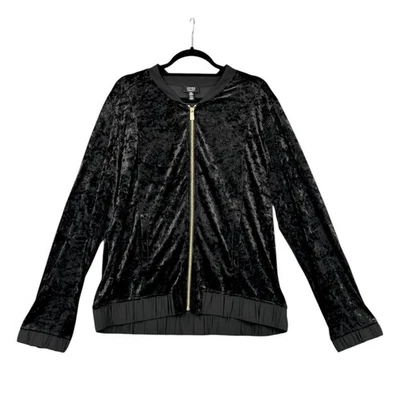 Jones New York Black Velvet Zip Front Long Sleeve Ribbed Trim Jacket Extra Large - Image 1 of 4