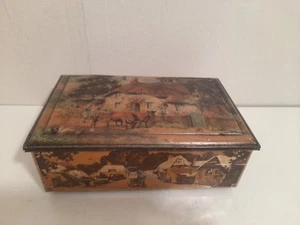 Antique Metal Biscuit Tin 1950/60s John Constable The Hay Wains Small Box 200mm - Picture 1 of 10