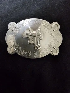 Pferdesattel Western Cowboy Cowgirl vernickelt Vintage Gürtelschnalle - Bild 1 von 5