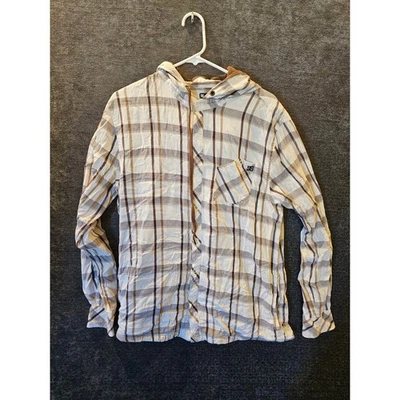 DC Shoes Mens Plaid Long Sleeve Button Up Shirt Hoodie Brown Tan Size L G - Image 1 of 4