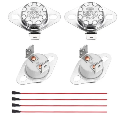 2 Pcs KSD301 Thermostat 220°C/428°F 25A N.C with Terminal Wire - image 1 of 4
