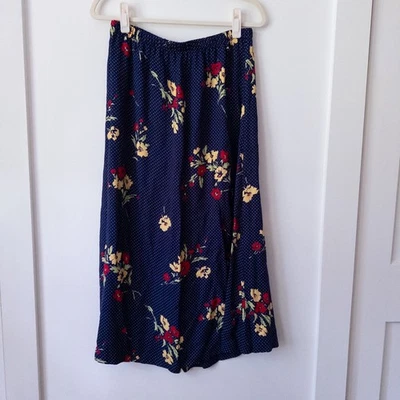 Falda Midi Floral Azul Marino Vintage Años 90 L L L Lunares Cottagecore Retro Romántica Foto 1 de 4