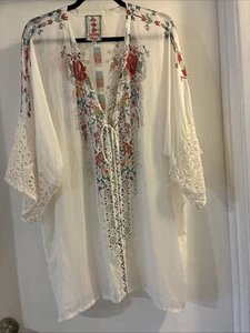 Johnny Was splendida camicetta kimono avorio floreale cupra rayon donna M vestibilità grande - Foto 1 di 11