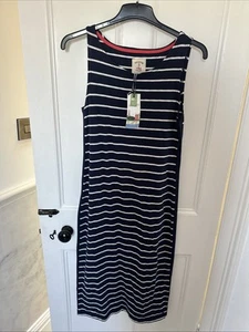 Nuevo con etiquetas Vestido Joules Premium Riva Midi 8 Algodón Sin Mangas Jersey Azul Marino Blanco Rayas - Imagen 1 de 10
