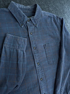 Camisa Y2K Eddie Bauer Para Hombres Grande Azul A Cuadros Aguja Pinwale Pana Exterior Foto 1 de 4