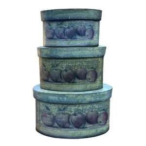 Decorative Cardboard Oval Nesting Stackable Boxes (set of 3) Apple Motif - Picture 1 of 8