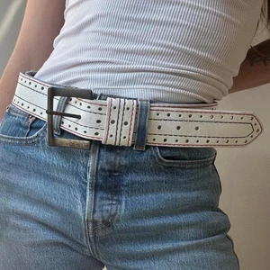 Vintage weiß Leder niedriger Bund Gürtel Medium 34/35 Y2K American Patriotic Sommer - Bild 1 von 8
