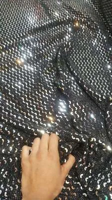 Silver Sequin Geometrical Shine on Black Stretch Fabric Sold by the Yard 60"w  - Image 1 of 4