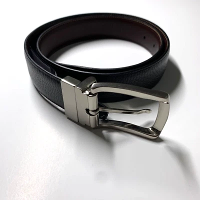 Cinturón Torino Guijarro Cuero Ternera Pulida Reversible Negro Marrón Plata Para Hombres 32 Foto 1 de 4