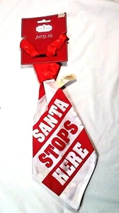 Santa Stops Here Party Christmas Tie on Candy Cane Stripes 12 inches New - Picture 1 of 3