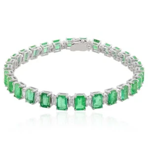 15Ct Emerald Cut Lab Created Green Emerald Tennis Bracelet 14K White Gold Plated - Picture 1 of 7