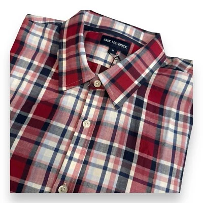 Jack Maverick Long Sleeve Button Down Plaid Burgundy Grey Shirt Men's Sz XL NWT - Image 1 of 4