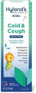 Hyland's Naturals Kids Cold & Cough, Nighttime Grape Cough Syrup Medicine for...