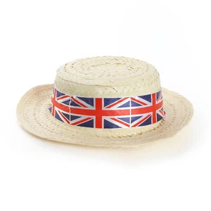 UNION JACK STRAW BOATER HAT WITH RIBBON VE DAY ADULTS FANCY DRESS ACCESSORY - Picture 1 of 7