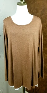 J Jill Layered Tee Nutmeg Heather White Long Sleeve Scoop Neck Top Size XL - Picture 1 of 5