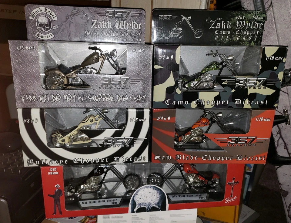 Very rare complete set  Zakk Wylde metal chopper diecast set 357 customs lot - Image 1 of 1