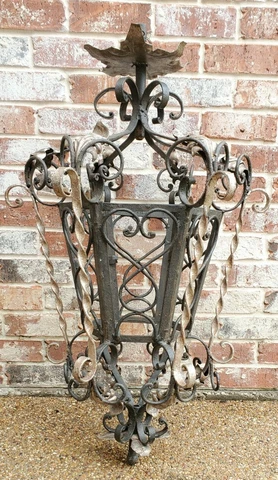 Vintage Egyptian Chandelier Pendant Lantern 1 light Wrought Iron Gothic 39"x 23" Cover