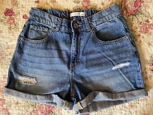 RESERVED Girls Medium Wash Paper Bag Distressed Denim Shorts size L(12)EUC - Picture 1 of 8