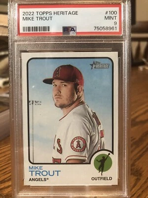 2022 Topps Heritage #100 Mike Trout Los Angeles Angels PSA 9 MINT!! - Image 1 of 2