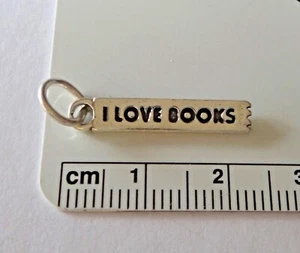 Sterling Silver 22x4mm Bookmark Charm says I Love Books Charm - Picture 1 of 2