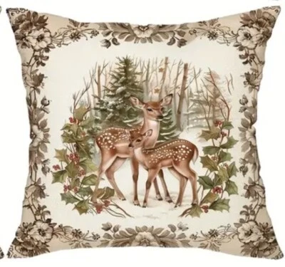 Funda Almohada Ciervo Naturaleza Otoño Navidad Bayas Vacaciones Lino Decoración del Hogar Foto 1 de 3