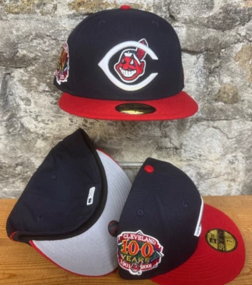 Cleveland Indians Wahoo New Era Fitted Club 59Fifty 100 Years Patch NAVY 2 tons - Imagem 1 de 4