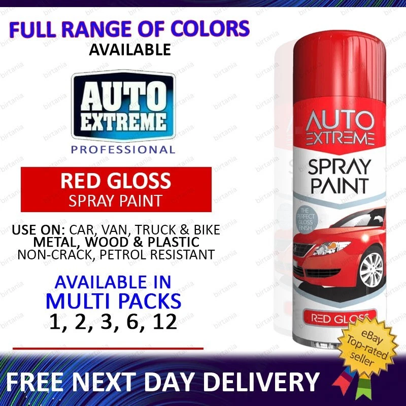 AUTO EXTREME Spray Paint Aerosol Auto Car Red Gloss Van Bike Wood Plastic Metal 250ml - 1to12