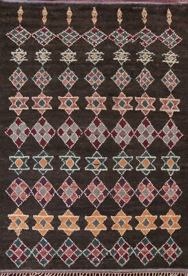 Tribal Geometric Moroccan Oriental Area Rug Hand-knotted All-Over 8'x11' Carpet - Image 1 of 4