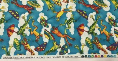 Hoffman Int'l Fabrics RAINBOW CRITTERS Cotton Leaping FROGS 2.5 yards - Image 1 of 3