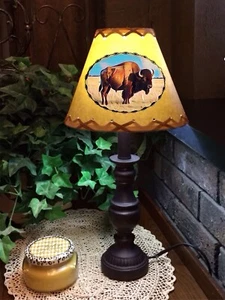New Rustic Western Faux Kraft  Buffalo Bison Decal Lamp Shade Clip On Bulb 9x4x7 - Picture 1 of 4
