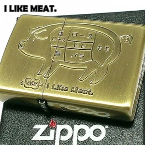 Zippo I Like Meat Pork 1129 Pig Gold Etching Processing Oil Lighter Regular Case - Picture 1 of 10