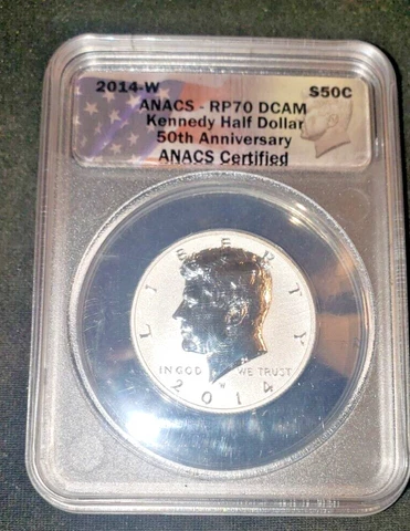 2014-W Kennedy Half Dollar Silver Reverse Proof 50th Anniversary ANACS RP70 DCAM Cover