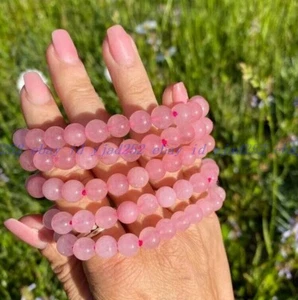 1 Pcs Handmade Rose Quartz Balance Bracelet Round 8MM Beads Healing Reiki 7.5" - Picture 1 of 12