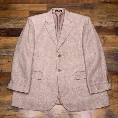 Vintage Stafford Blazer 42 Short Beige Silk Herringbone Sport Coat - Image 1 of 4