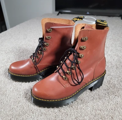 Dr. Martens Leona Boots Size 10 US Brown Leather Combat Platform Docs NEW $200 - Image 1 of 4