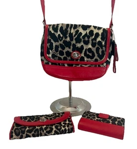 Coach Crossbody Large Wallet Small Wallet Red Ocelot Print - Picture 1 of 23