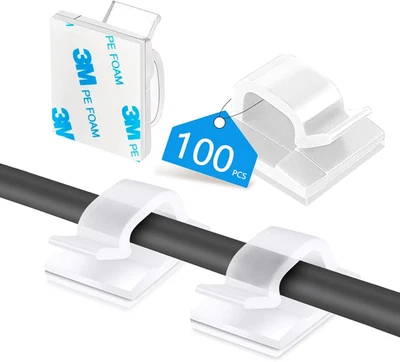 100PCS Cable Clips, Adhesive Wire Clips Organizer Cord Clips Management, Cable S - Image 1 of 4