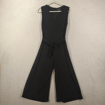 Tahari Womens Jumpsuit Size 4 Wide Leg Black Stretch Belted Zip Back V Neck - Image 1 of 4