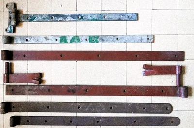 LOT ANCIEN 6 PENTURES 50 à 70 cm 2 GONDS 2CHARNIÈRES PORTE VOLET FER FORGÉ métal - Photo 1/4