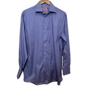 Thomas Pink Blue Striped Shirt and Cuff Links 15.5 x 34 - Picture 1 of 7