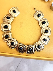 Vintage Brutalist Glass Gold Plated Collar Necklace - Picture 1 of 4