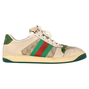 Zapatillas Gucci Screener Envejecidas en Cuero Beige y Lona - Imagen 1 de 10